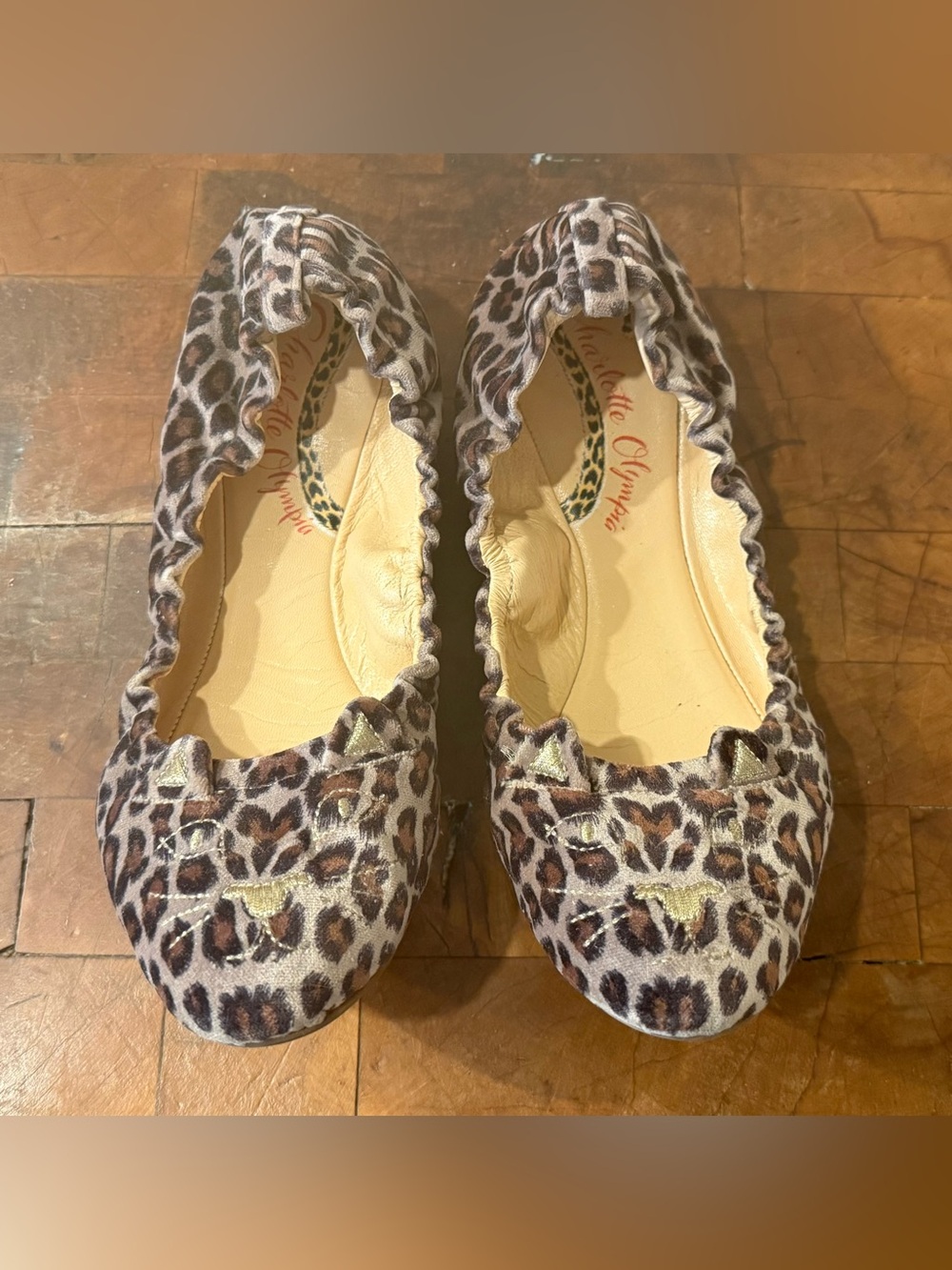 Charlotte Olympia leopard print kitten face flats